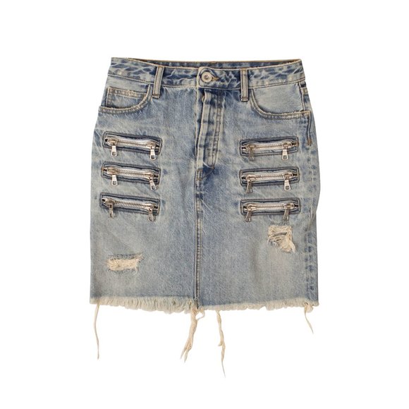 UNRAVEL PROJECT Denim Zip-Pocket Mini Skirt Size 26 $735